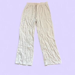 Large Cream/Tan Linen Wide leg sweatpants